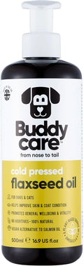Buddycare Aceite de Linaza - 500 ml - Suplemento Natural para Perros y Gatos - Rico en Ácidos Grasos Omega-3 para un Pelaje y Piel Saludables
