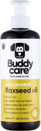 Buddycare Aceite de Linaza - 500 ml - Suplemento Natural para Perros y Gatos - Rico en Ácidos Grasos Omega-3 para un Pelaje y Piel Saludables