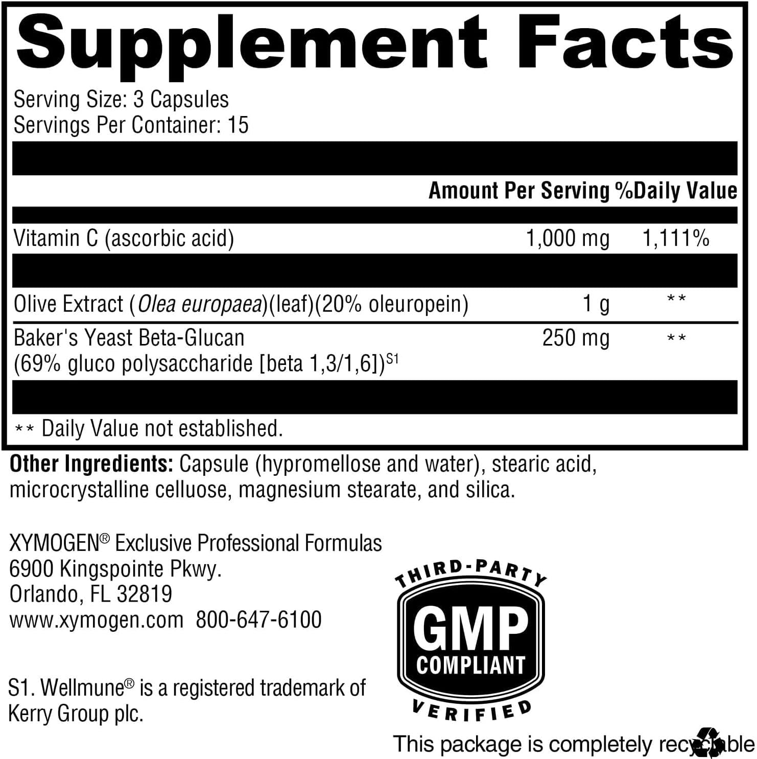 XYMOGEN Immune Essentials - 1000 mg de Vitamina C y Extracto de Hoja de Olivo - Apoyo Inmunológico - Sin Gluten, Sin Lácteos - 45 Cápsulas