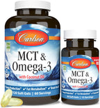 Carlson MCT y Omega-3 con Aceite de Coco Virgen Orgánico, EPA y DHA, 120+30 Cápsulas Blandas