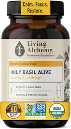 Holy Basil Fermentado con Bálsamo de Limón - Suplemento Adaptógeno Vegano, 60 Cápsulas