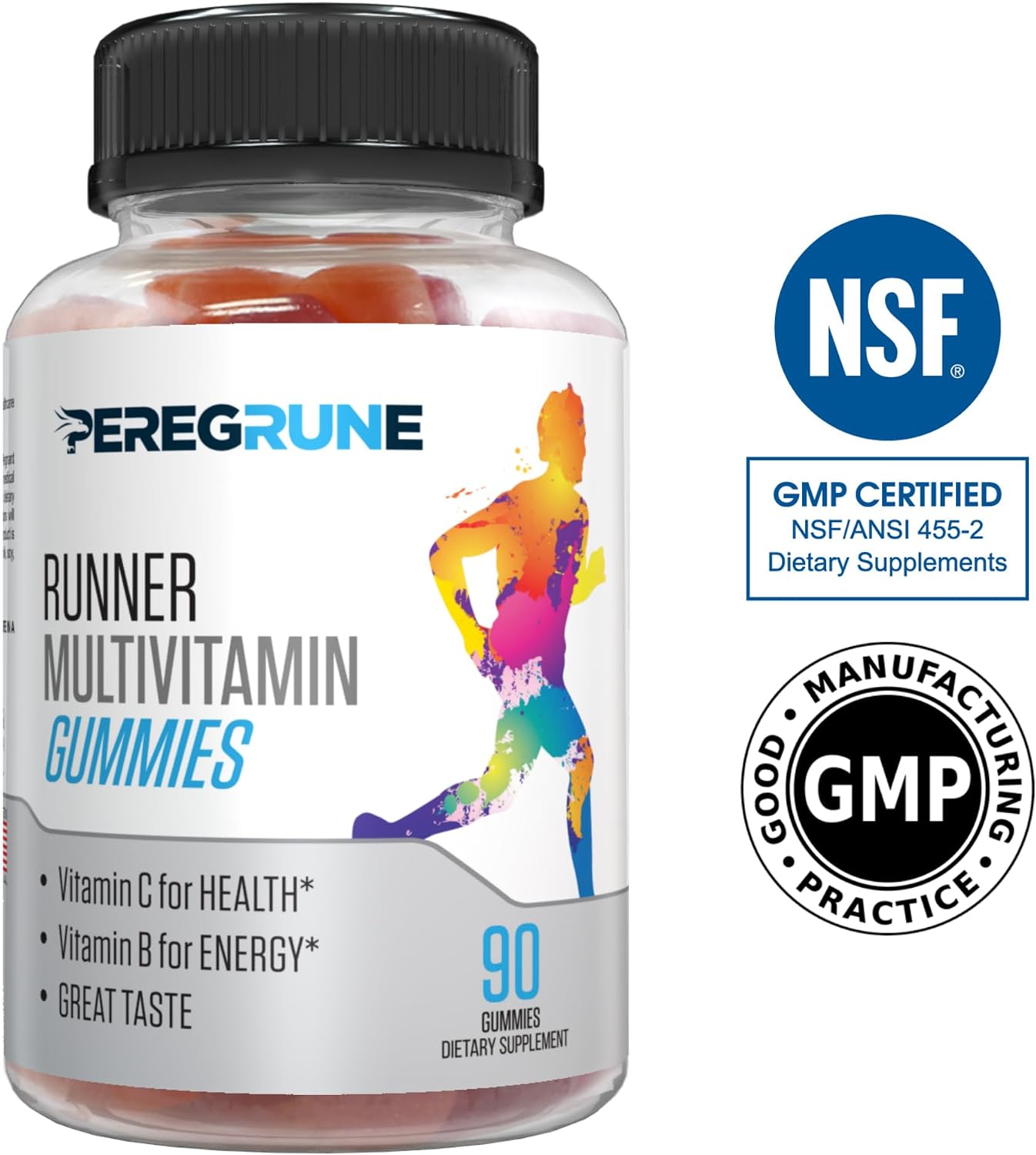 PEREGRUNE Runner Multivitamin Gummies - Gominolas Multivitamínicas para Corredores con Vitaminas A, C, D, E y Complejo B - 50% Menos Azúcar