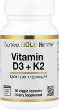 California Gold Nutrition Vitamina D3 + K2 (MK-7), 60 Cápsulas Vegetales