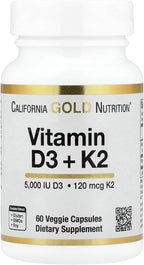 California Gold Nutrition Vitamina D3 + K2 (MK-7), 60 Cápsulas Vegetales