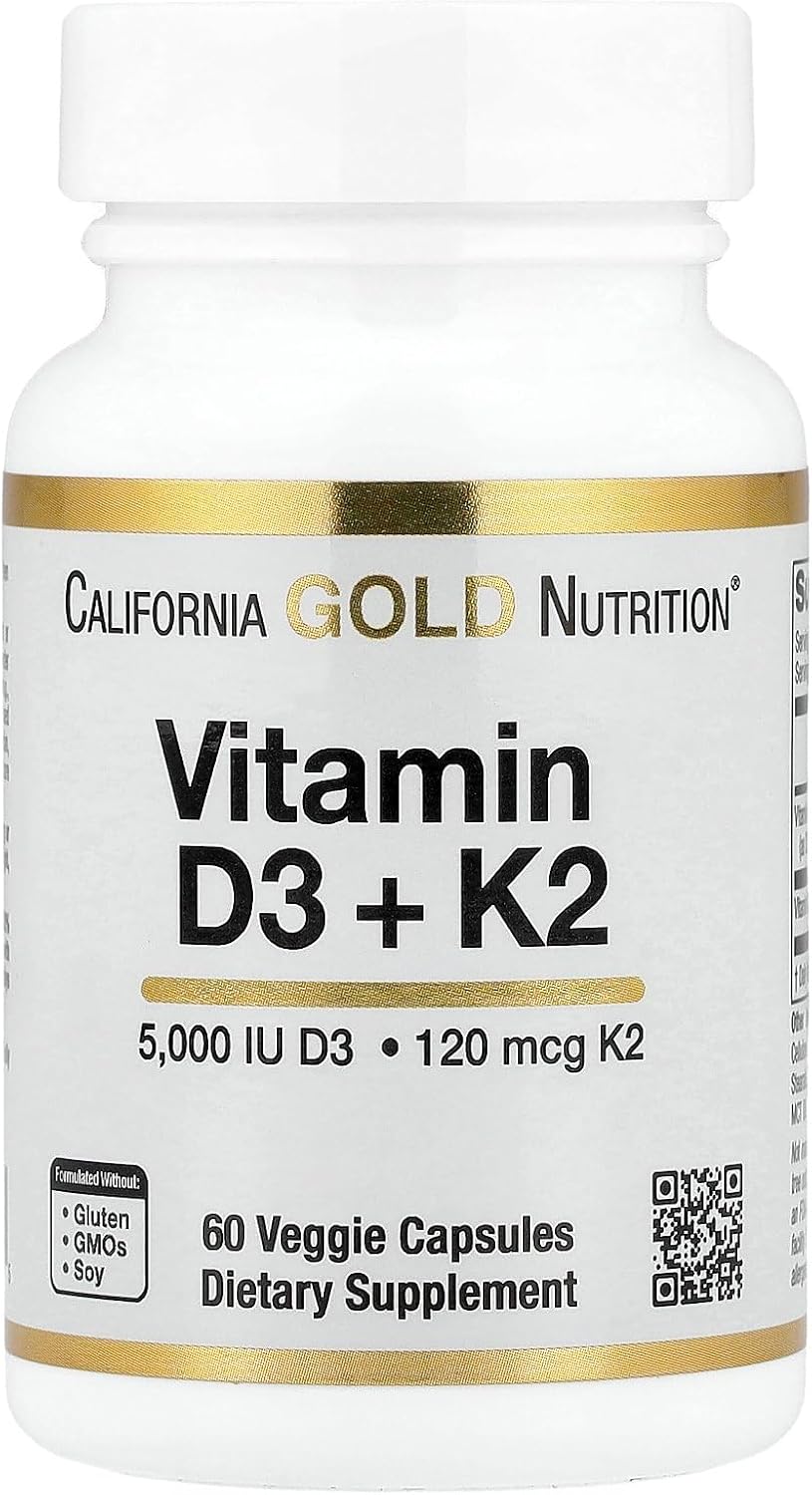 California Gold Nutrition Vitamina D3 + K2 (MK-7), 60 Cápsulas Vegetales