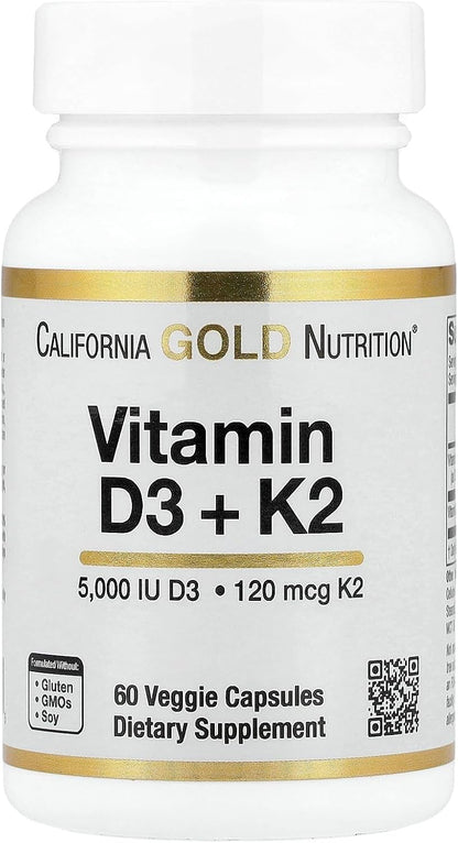 California Gold Nutrition Vitamina D3 + K2 – Formato: 60 cápsulas vegetales. – Image 1