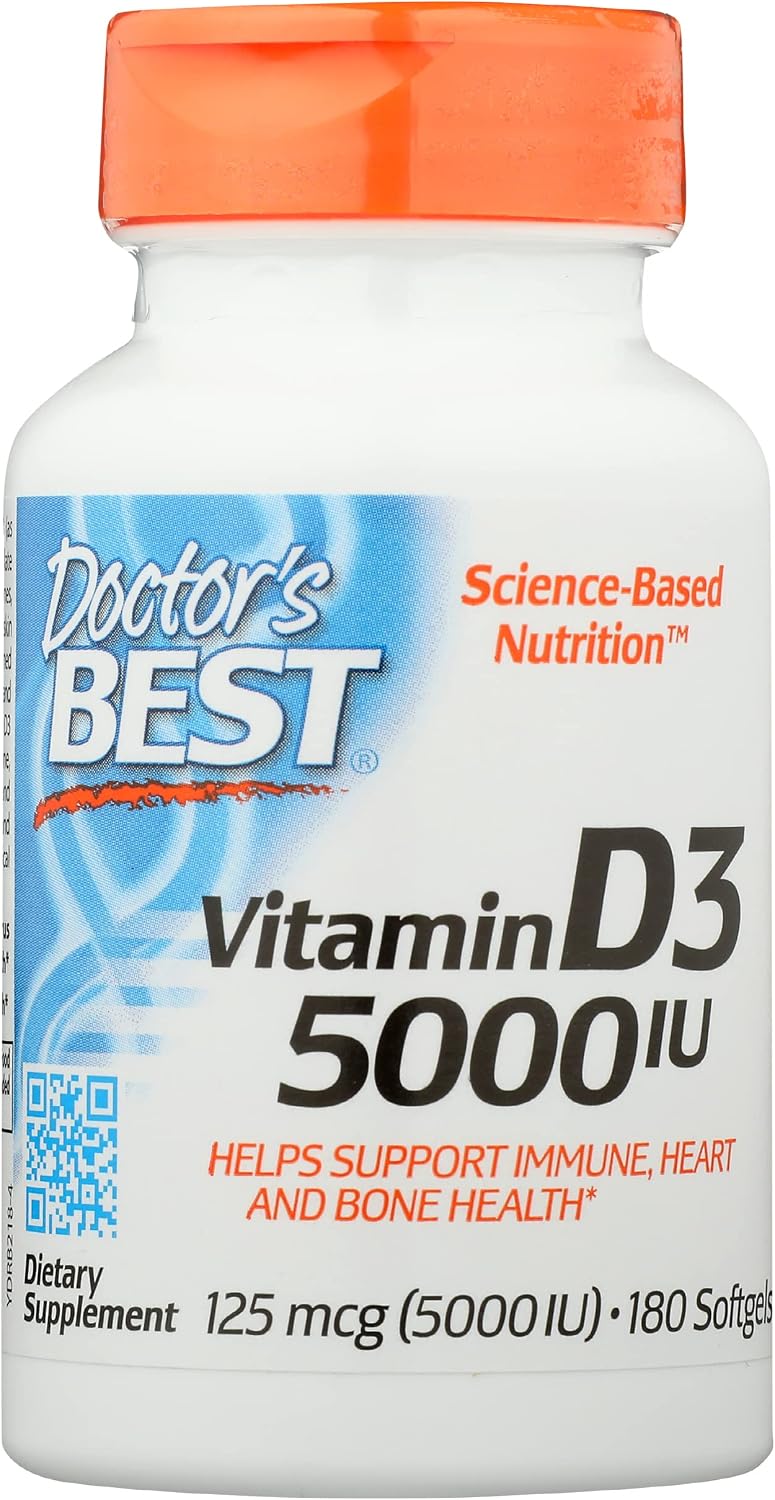 Doctor's Best Vitamina D3 5000 UI, 180 Softgels, No Transgénico