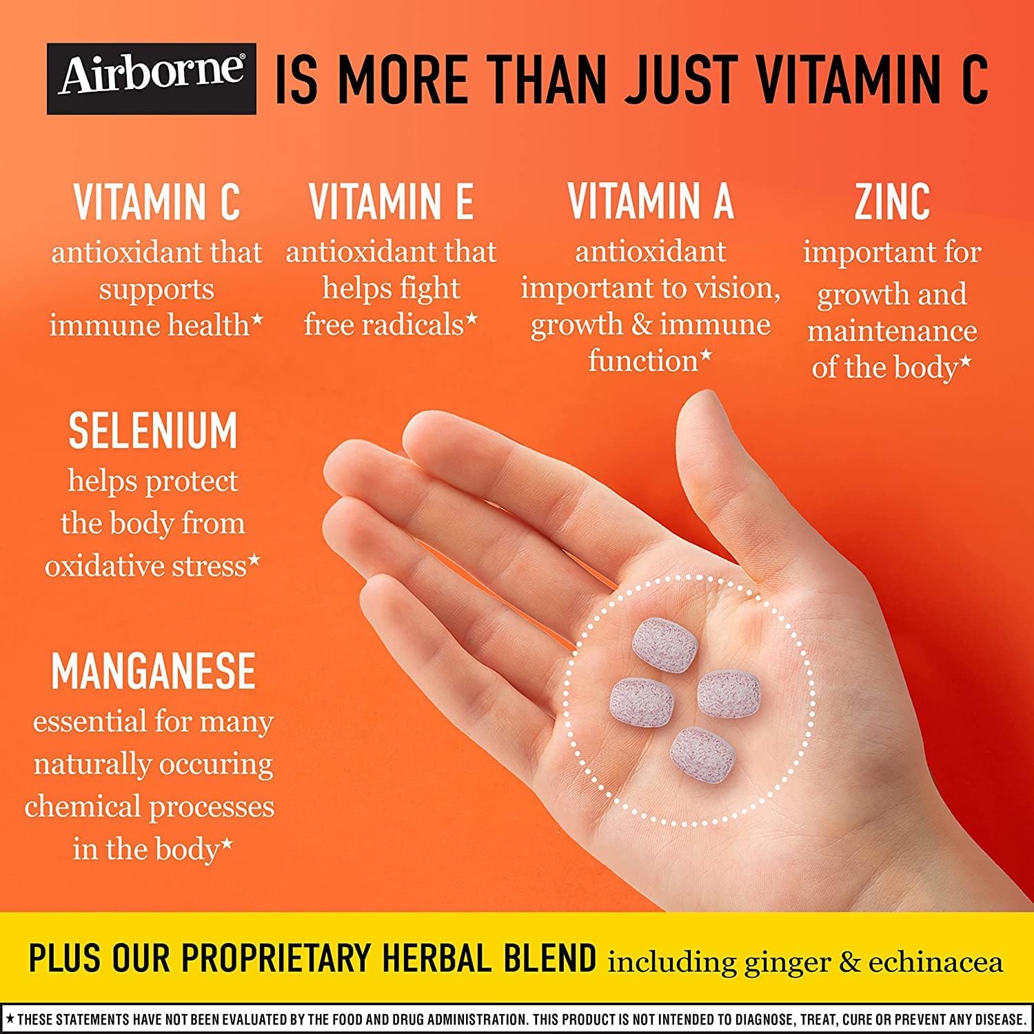 Airborne Vitamina C 1000 mg + Zinc – Comprimidos masticables sabor Frutos Rojos y Cítricos – 116 comprimidos