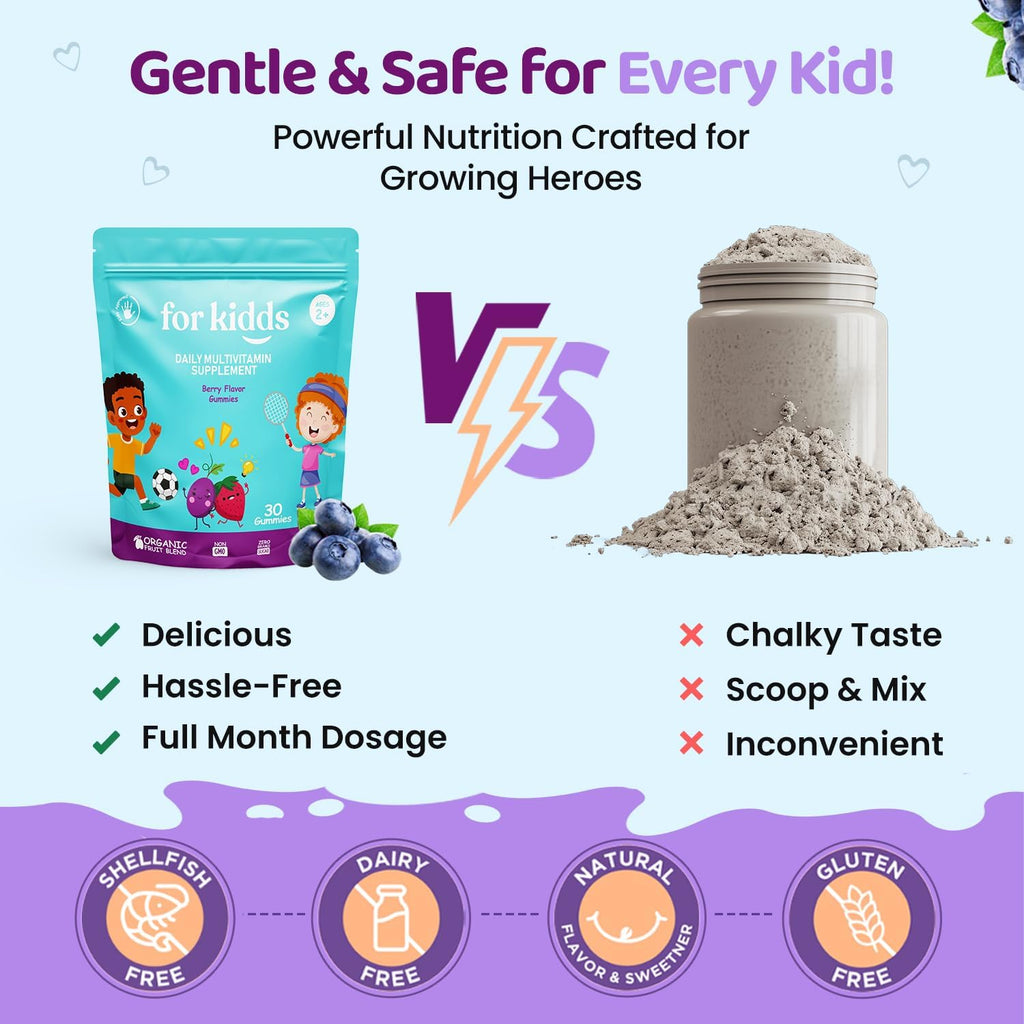 ZettoA Multivitamínico Infantil - Gomitas de Frutos Rojos con 11 Vitaminas y Minerales - Sin Azúcar, Vegano, Sin Gluten - 30 Unidades