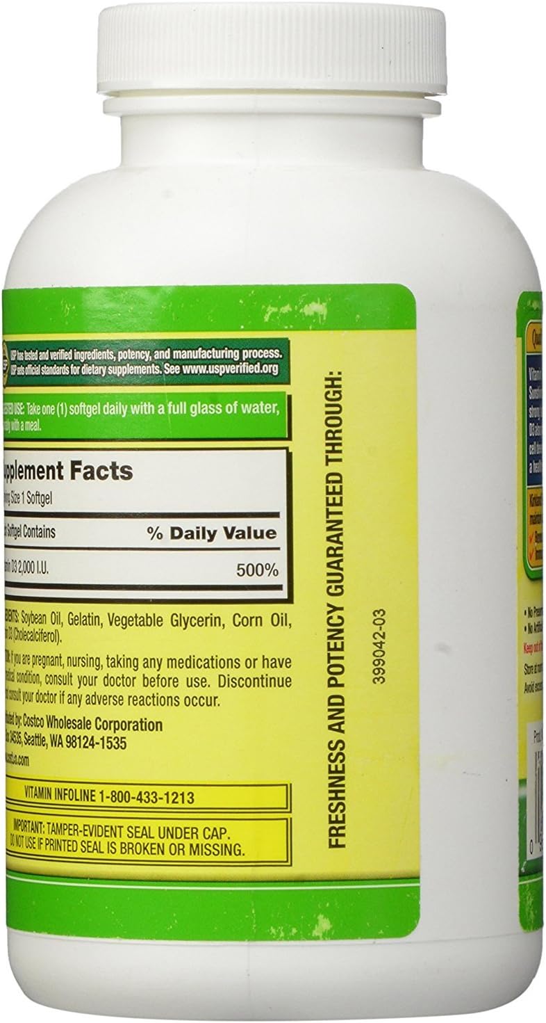 Kirkland Signature Vitamina D3 2000 UI 600 Cápsulas Blandas (Pack de 3)