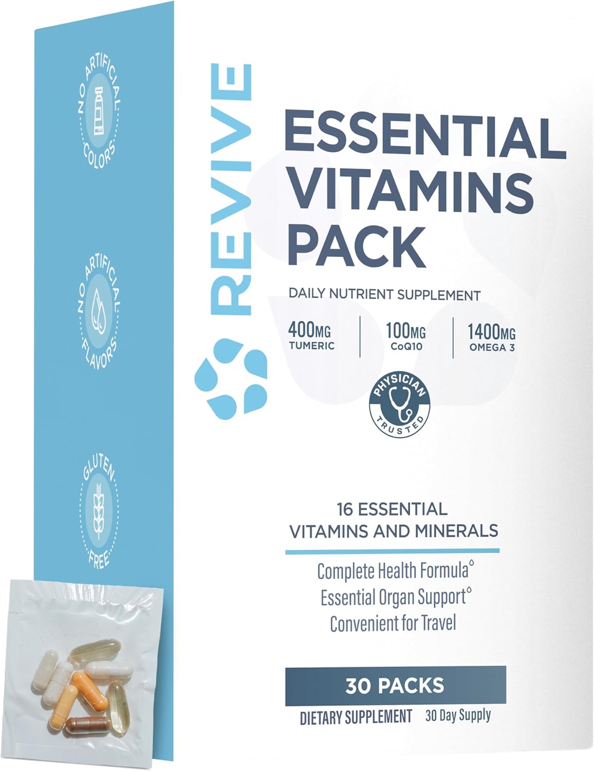 Revive MD Essential Vitamin Packs – Multivitamínico Diario en Sobres con Arjuna y Cúrcuma – 30 Dosis
