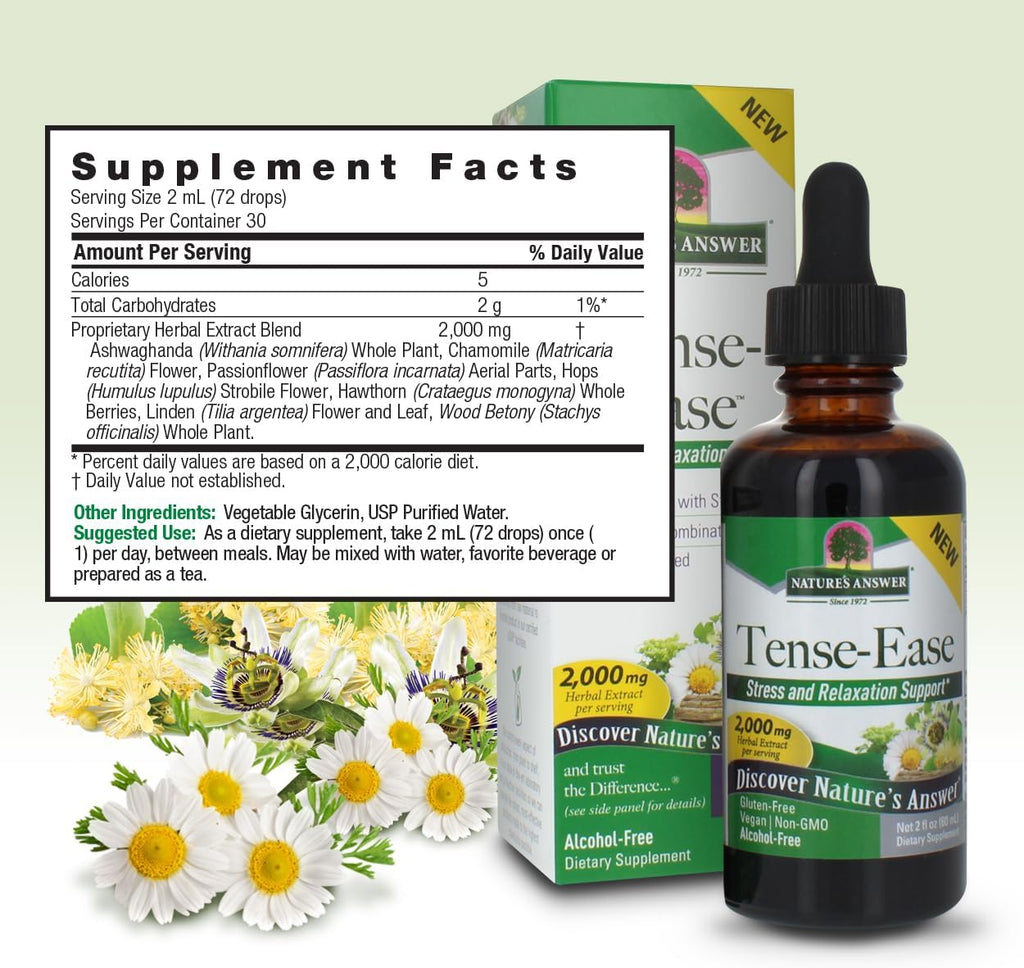Nature's Answer Tense-Ease con Ashwagandha 2000mg - Extracto Líquido 60ml