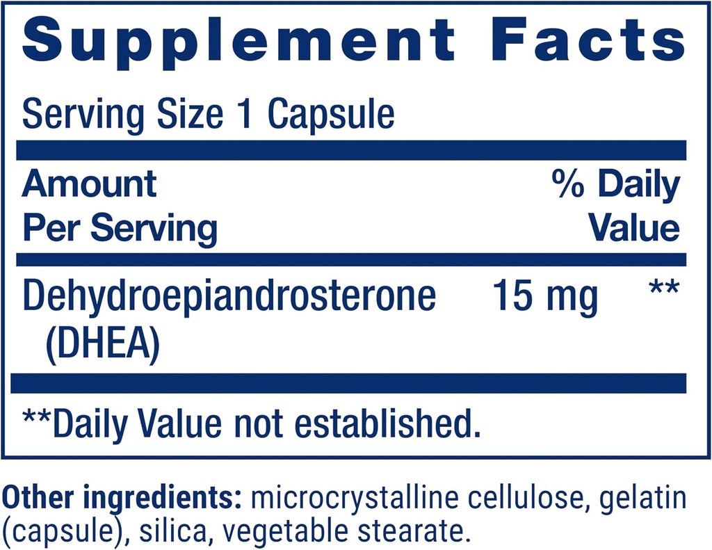 Life Extension DHEA 15 mg – Apoyo Hormonal y Cognitivo, 100 Cápsulas