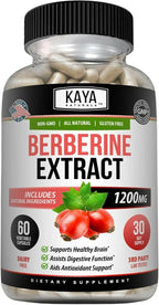 Kaya Naturals Berberina HCL Extract 1200mg - Sistema Inmunológico, Niveles de Glucosa, Salud Intestinal (60 Cápsulas)
