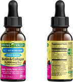 Biotina y Colágeno Líquido 15000μg, Sabor Natural a Bayas, Gotas para Cabello, Piel y Uñas (Pack de 2)