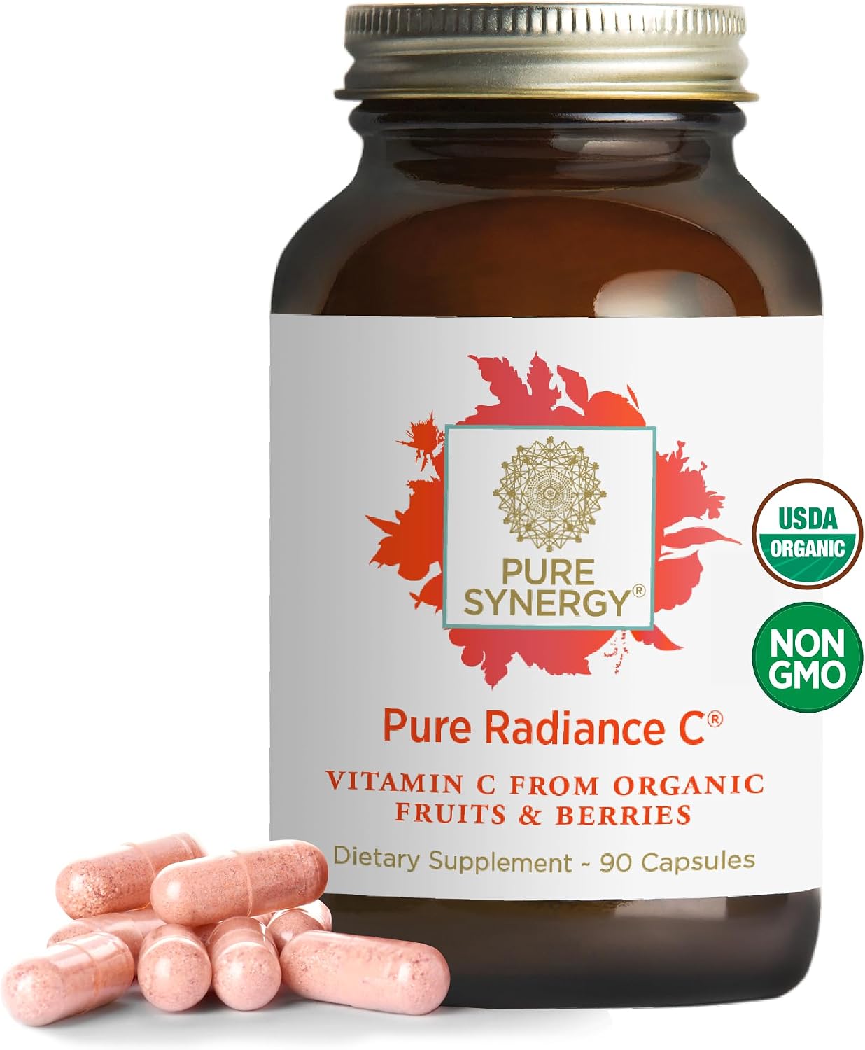 PURE SYNERGY Pure Radiance C | Cápsulas de Vitamina C Orgánica | 100% Natural, Alimento Integral, No-GMO con Camu Camu Orgánico | Apoyo Inmunitario y de Colágeno (90 Cápsulas)