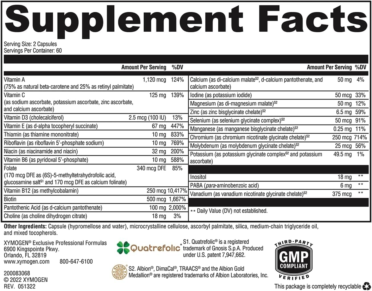 XYMOGEN ActivNutrients Copper-Free Iron-Free - Multimineral Formula - 120 Capsules