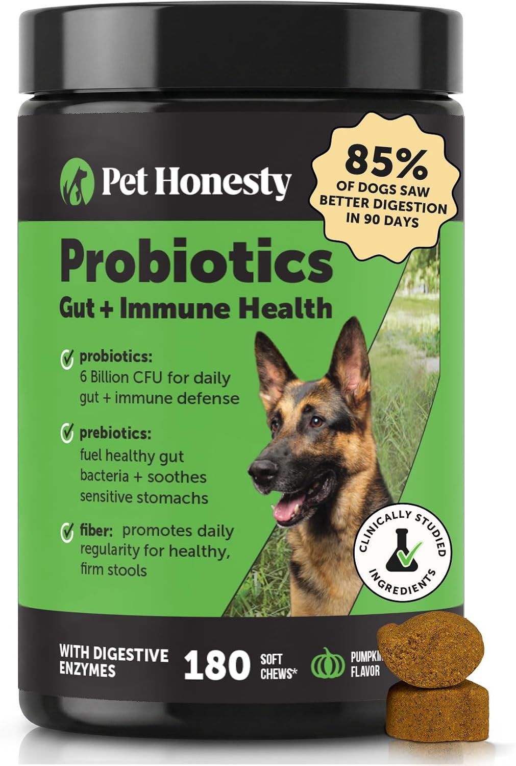 Pet Honesty Probióticos en polvo para perros con enzimas digestivas y calabaza - 90 dosis
