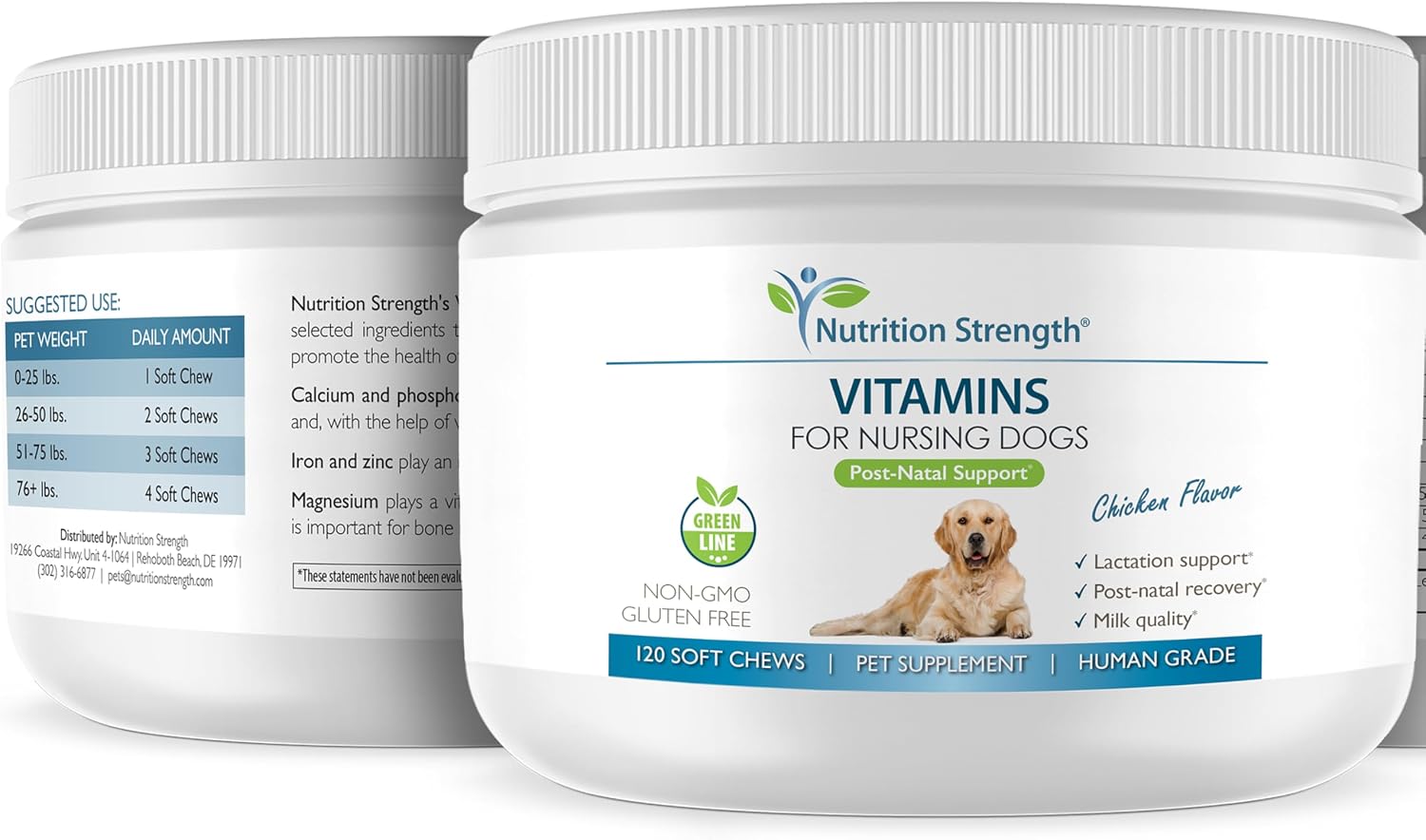 Nutrition Strength Vitaminas para Perras Lactantes con Calcio, Fósforo, Magnesio y Zinc, 120 Chewables Blandos