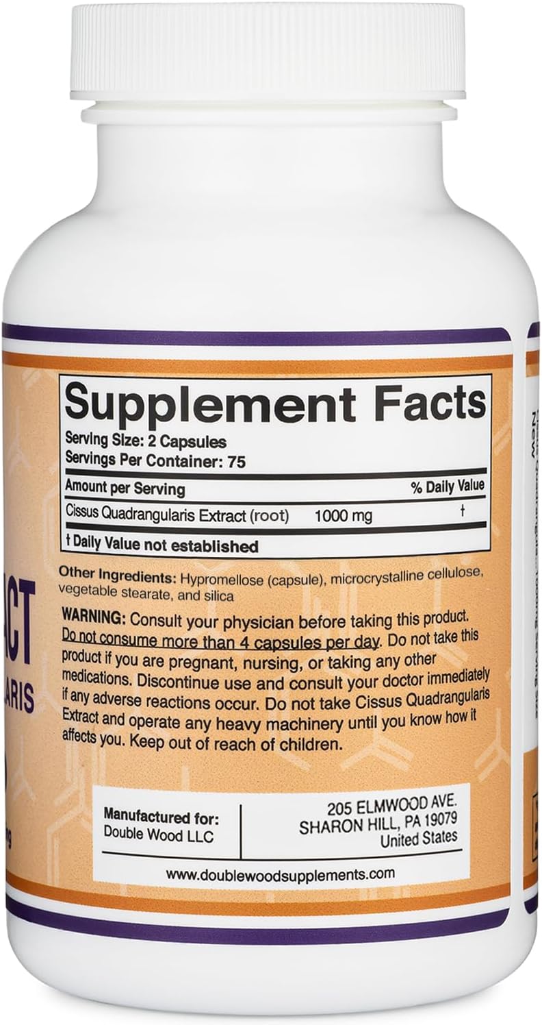 Double Wood Supplements Cissus Quadrangularis Super Extract, 150 Cápsulas (1000mg)