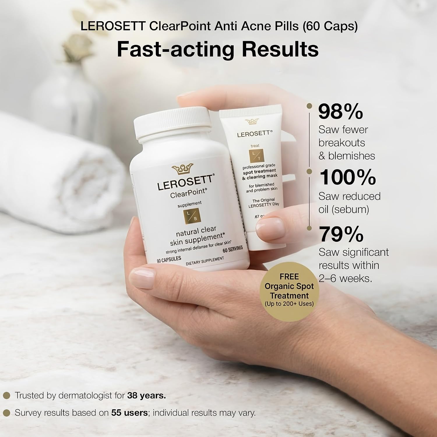LEROSETT ClearPoint Anti Acne Pills, 60 Cápsulas - Gunilla Of Sweden