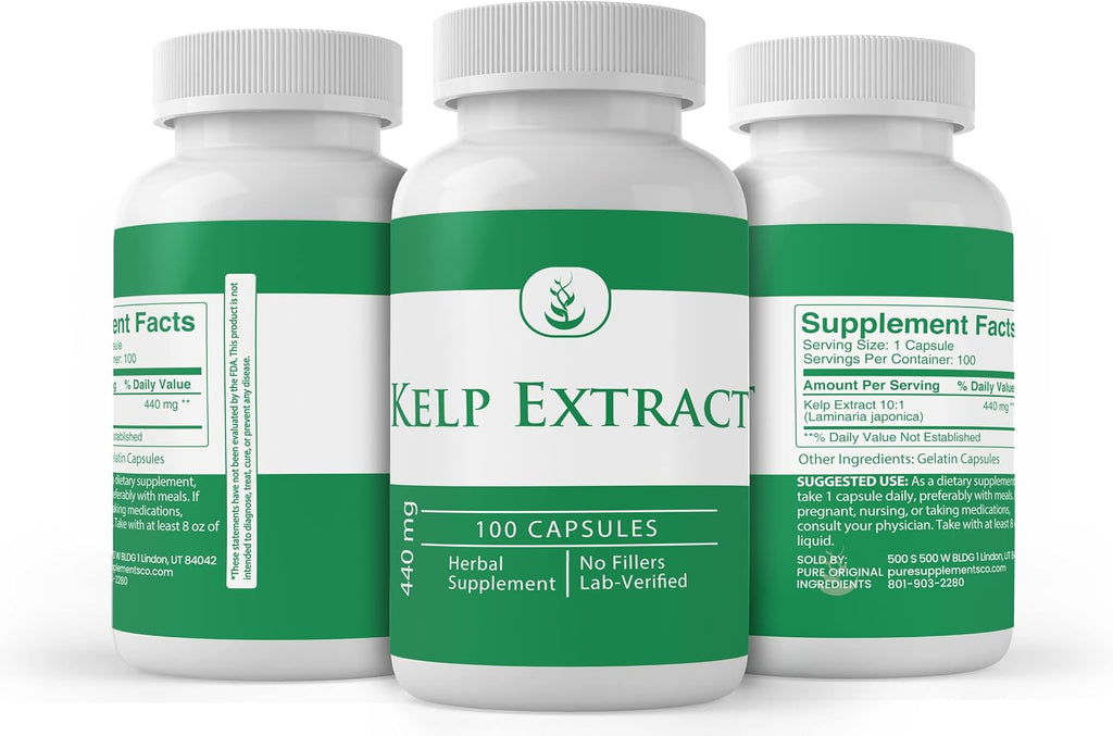 PURE ORIGINAL INGREDIENTS Extracto de Kelp, 100 Cápsulas, Puro Sin Aditivos