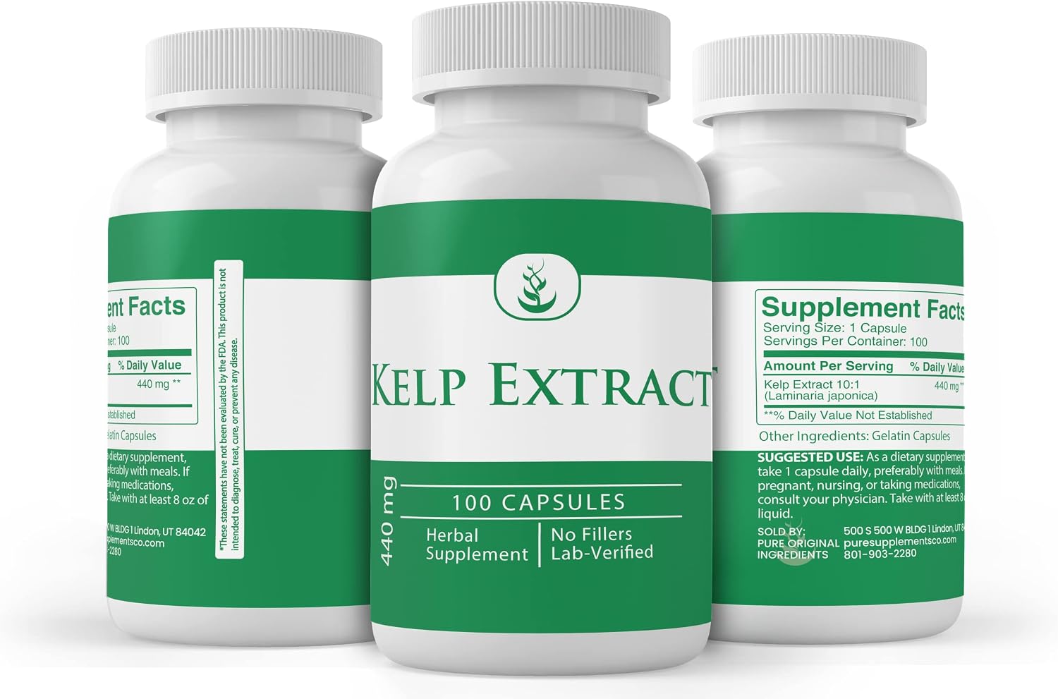 PURE ORIGINAL INGREDIENTS Extracto de Kelp, 100 Cápsulas, Puro Sin Aditivos