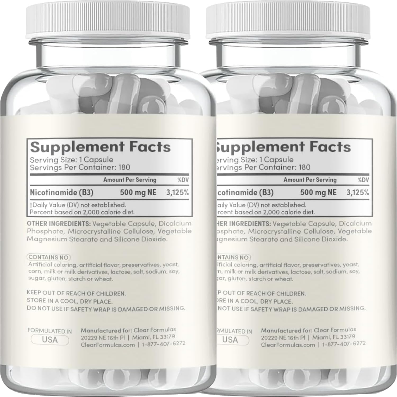 Vitamina B3 Nicotinamida 500 mg - Alta Absorción Sin Enrojecimiento - Precursor NAD+ - 360 Cápsulas