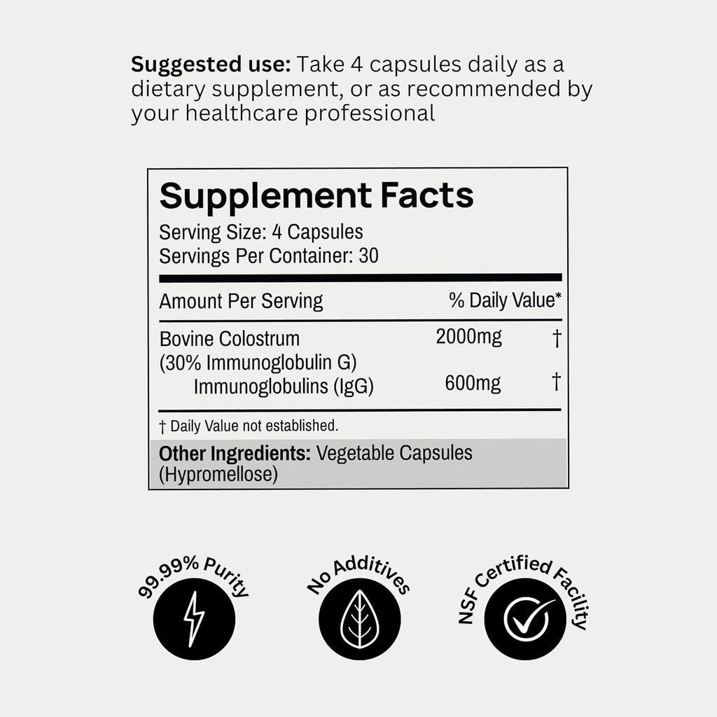 Bod Colostrum Capsules, Calostro Bovino en Cápsulas con 30% IgG, 30 Servicios