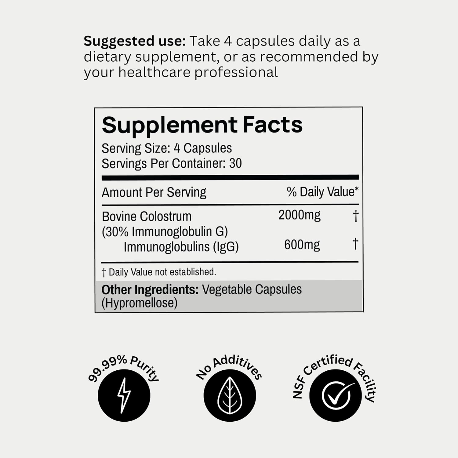 Bod Colostrum Capsules, Calostro Bovino en Cápsulas con 30% IgG, 30 Servicios