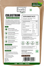 Leafy Organic Calostro en Polvo Puro 100% - Suplemento para la Salud Intestinal y el Sistema Inmunológico, 50% IgG, Sin Sabor (100g)
