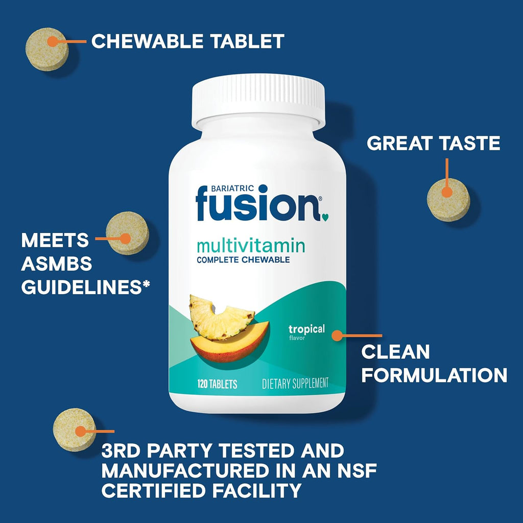 Bariatric Fusion Multivitamínico Bariátrico Completo con Hierro - Masticable Sabor Tropical - Suministro de 1 Mes
