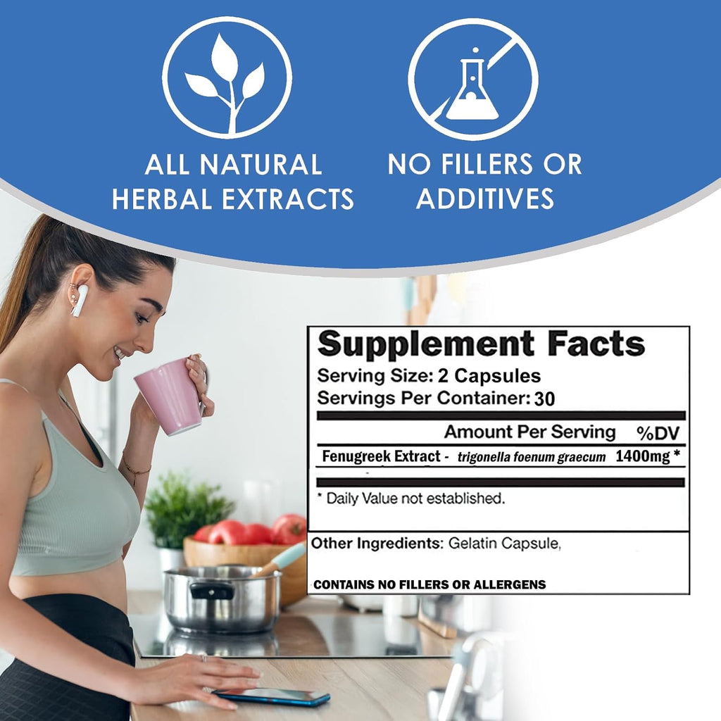 Fenugreek+ 1400mg Extra Strength - 60 Cápsulas de Fenogreco para Equilibrio Hormonal y Energía