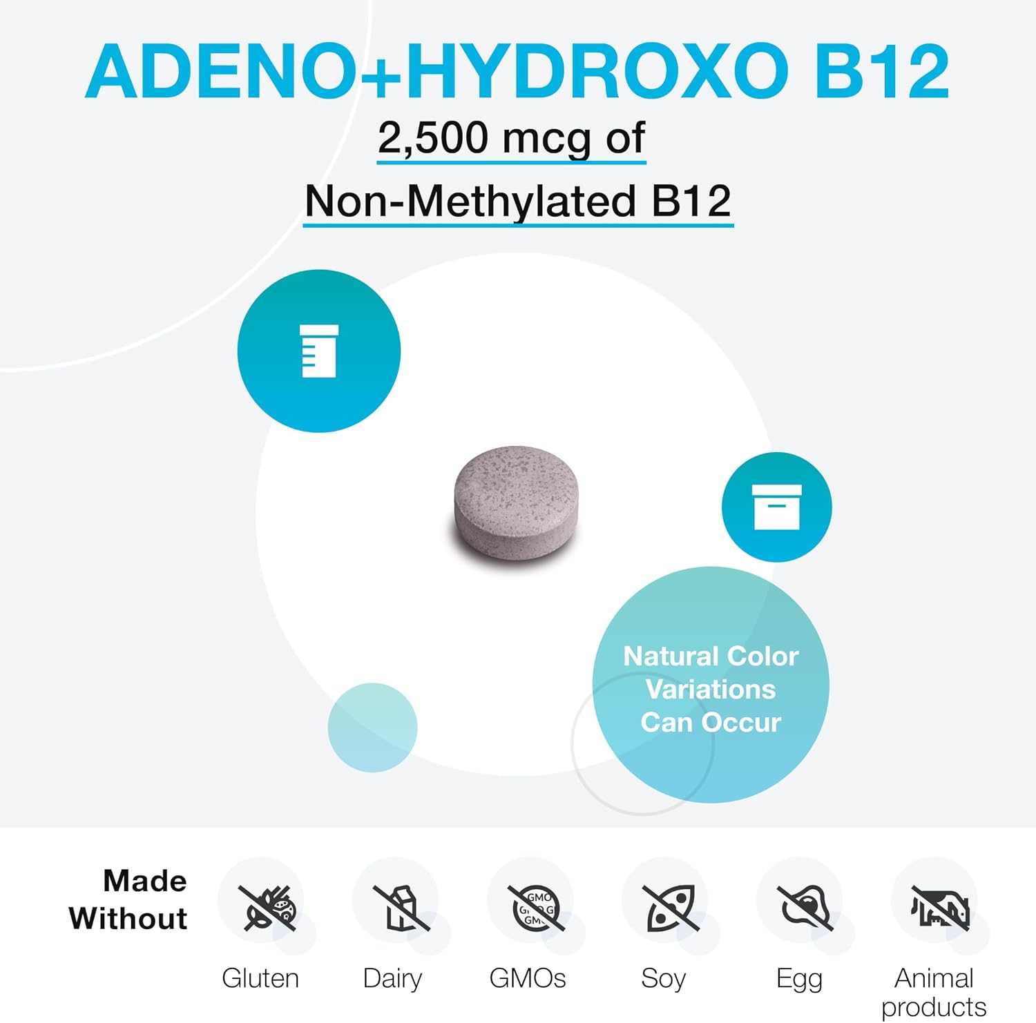 XYMOGEN Adeno+Hydroxo B12 - 2500 mcg Vitamina B12 No Metilada - Comprimidos de Disolución Rápida Sabor Punch de Frutas - 60 Comprimidos