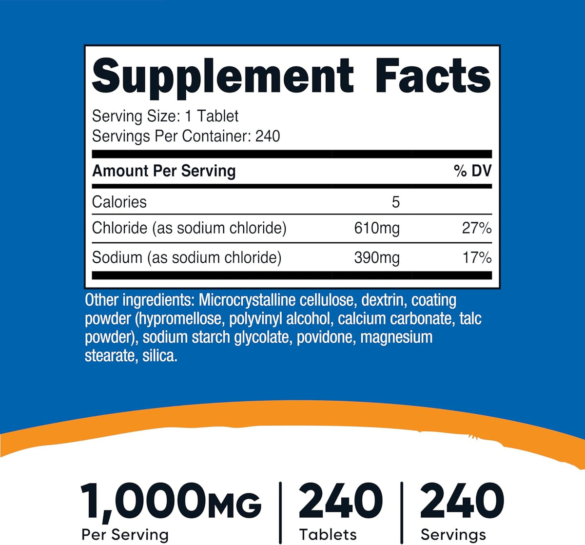 Nutricost Cloruro Sódico 1000mg, 240 Comprimidos - Comprimidos de Sal, No OGM, Sin Gluten – Image 2