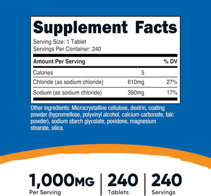 Nutricost Cloruro Sódico 1000mg, 240 Comprimidos - Comprimidos de Sal, No OGM, Sin Gluten – Image 2
