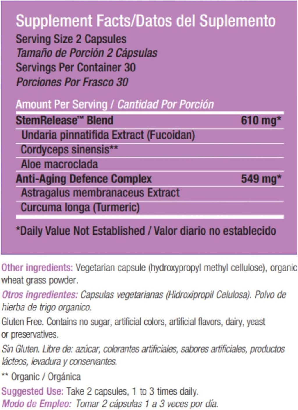 Stemrelease3™ Nutrición Celular Avanzada para la Renovación Natural y la Vitalidad Juvenil, Mezcla Exclusiva para la Salud de los Telómeros, 60 Cápsulas (Paquete de 6)