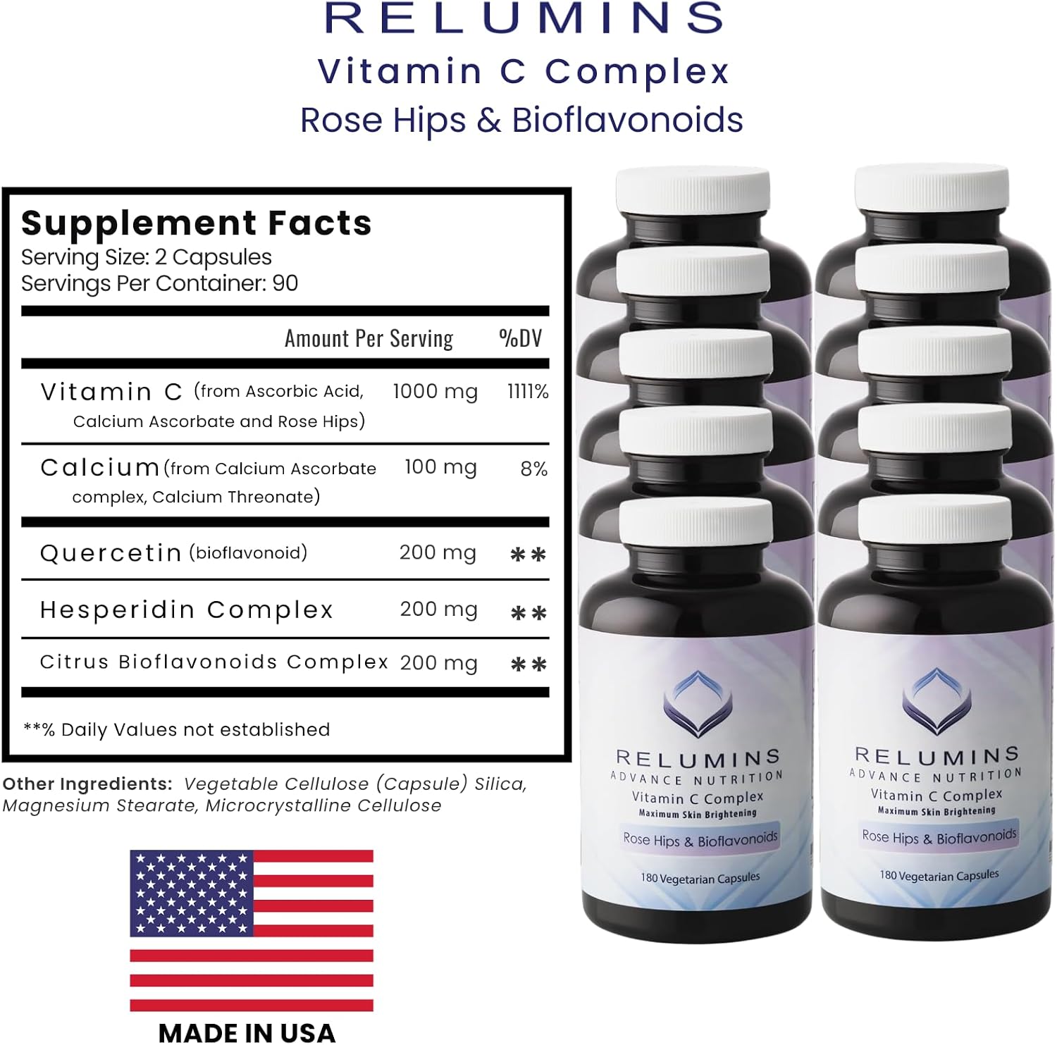 Relumins Vitamin C 1000 mg with Rosehip - 180 Capsules (Pack of 10)