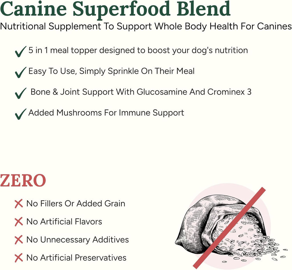 Canine Superfood Boost – Complemento alimenticio para perros, todas las etapas vitales, 30 raciones, sabor a carne