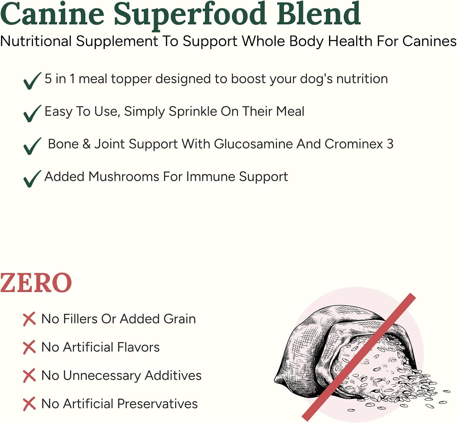 Canine Superfood Boost – Complemento alimenticio para perros, todas las etapas vitales, 30 raciones, sabor a carne
