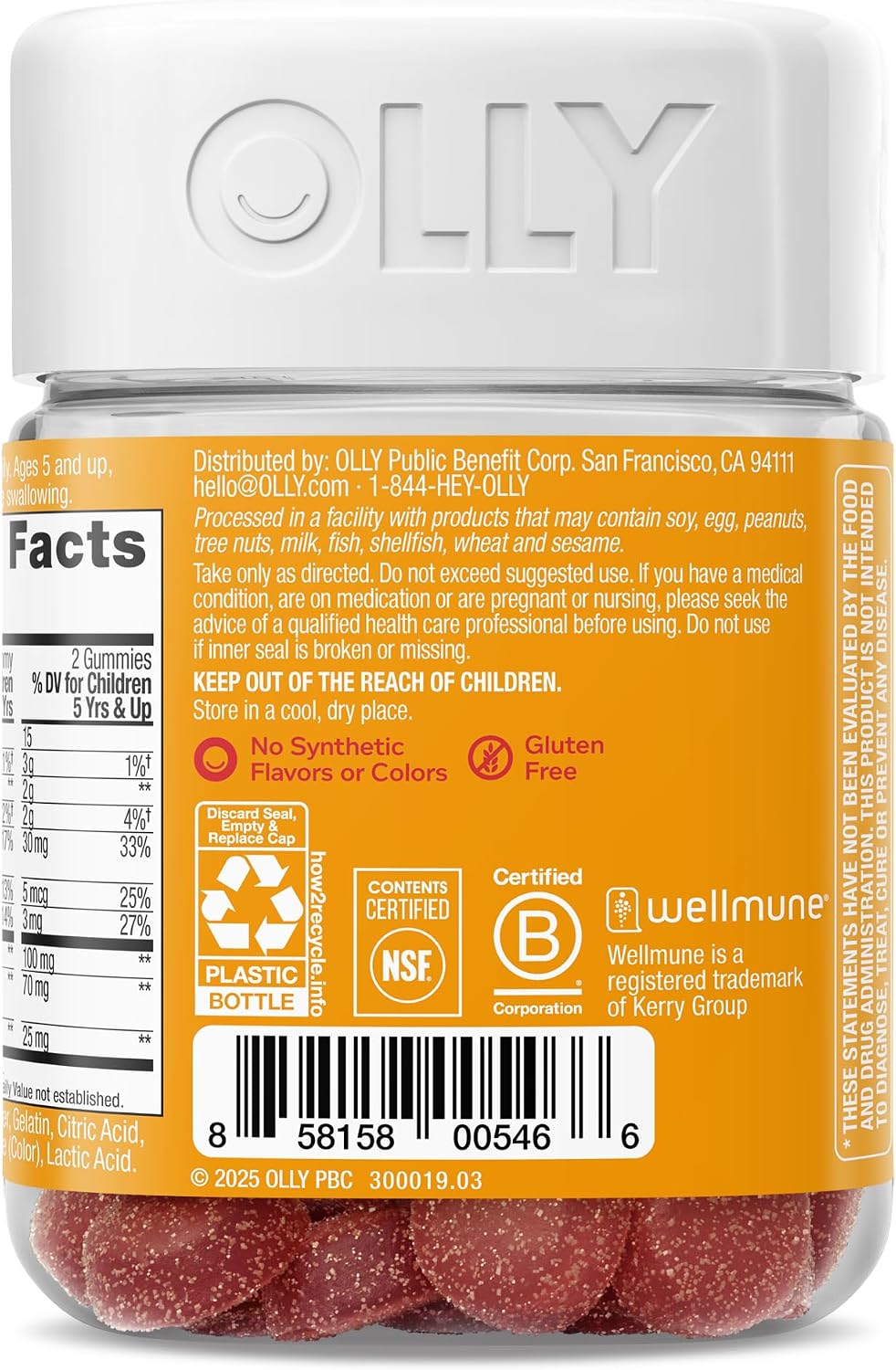 OLLY Kids Immunity Gummy - Immune Support with Wellmune, Elderberry, Vitamin C & Zinc - 50 Cherry Flavor Gummies