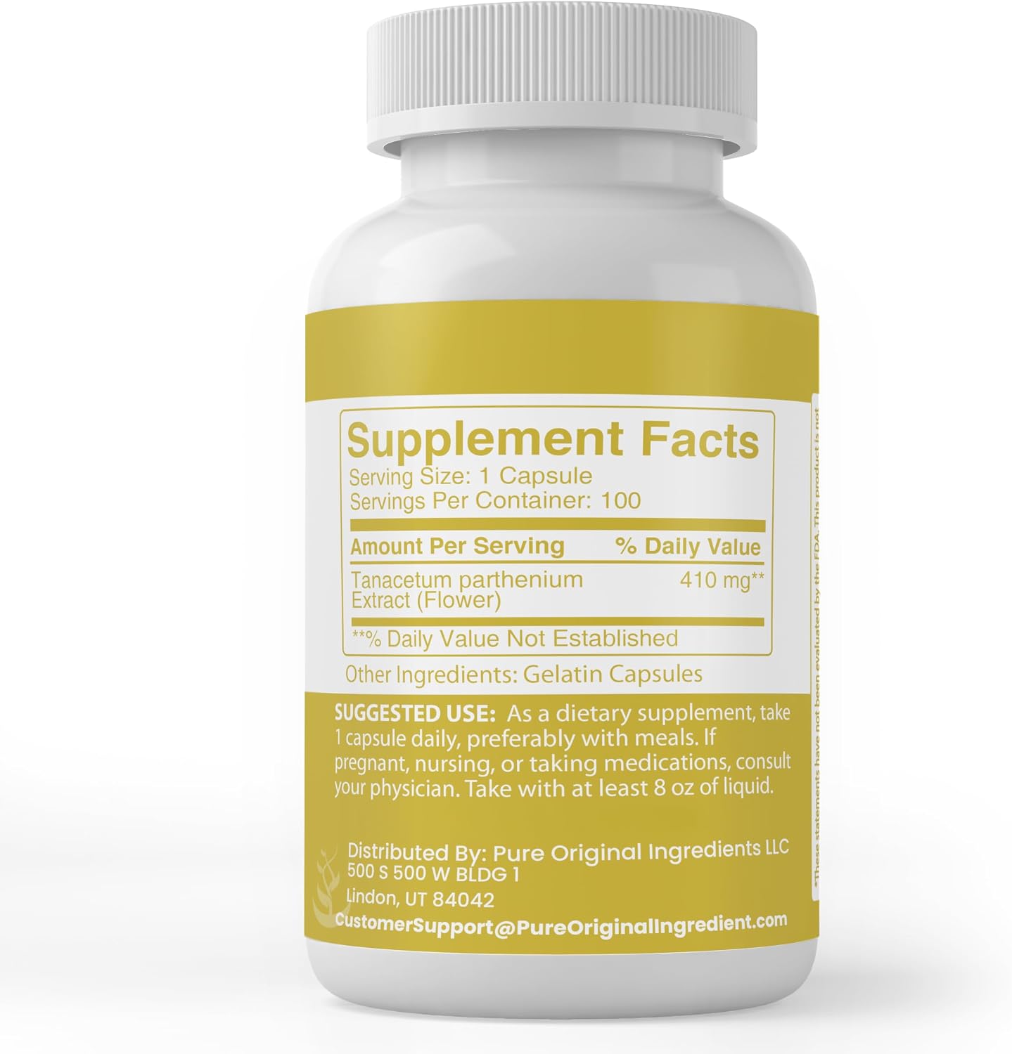 Pure Original Ingredients Extracto de Matricaria (100 Cápsulas) - Siempre Puro, Sin Aditivos ni Rellenos, Verificado en Laboratorio