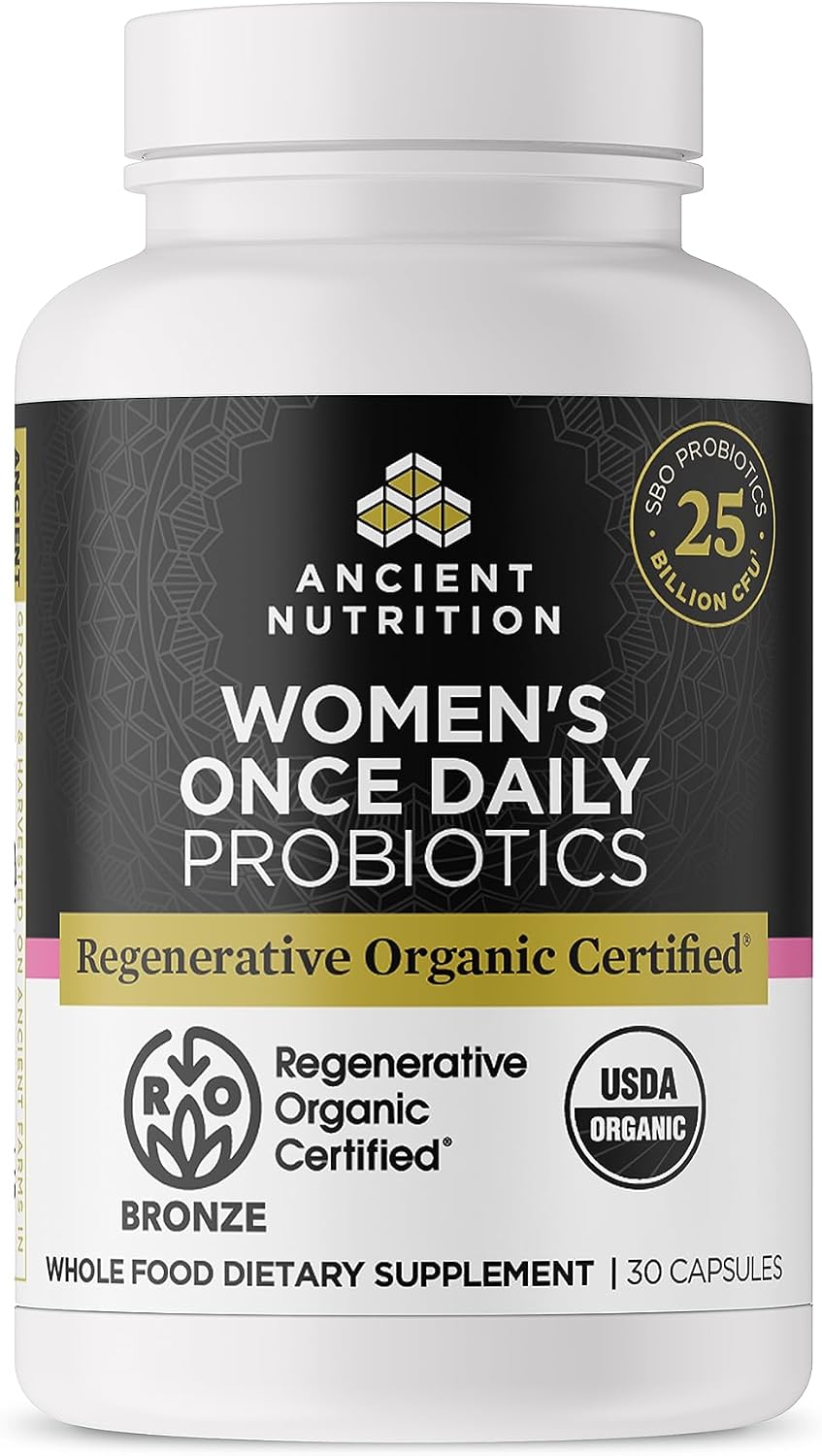 Ancient Nutrition Probióticos Extra Fuertes 50 Mil Millones de UFC, Certificado Orgánico Regenerativo, 60 Cápsulas