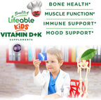 Lifeable Kids Vitamin D3 K2 Gummies - 500 UI D3 + 100 mcg K2 - 60 Gominolas