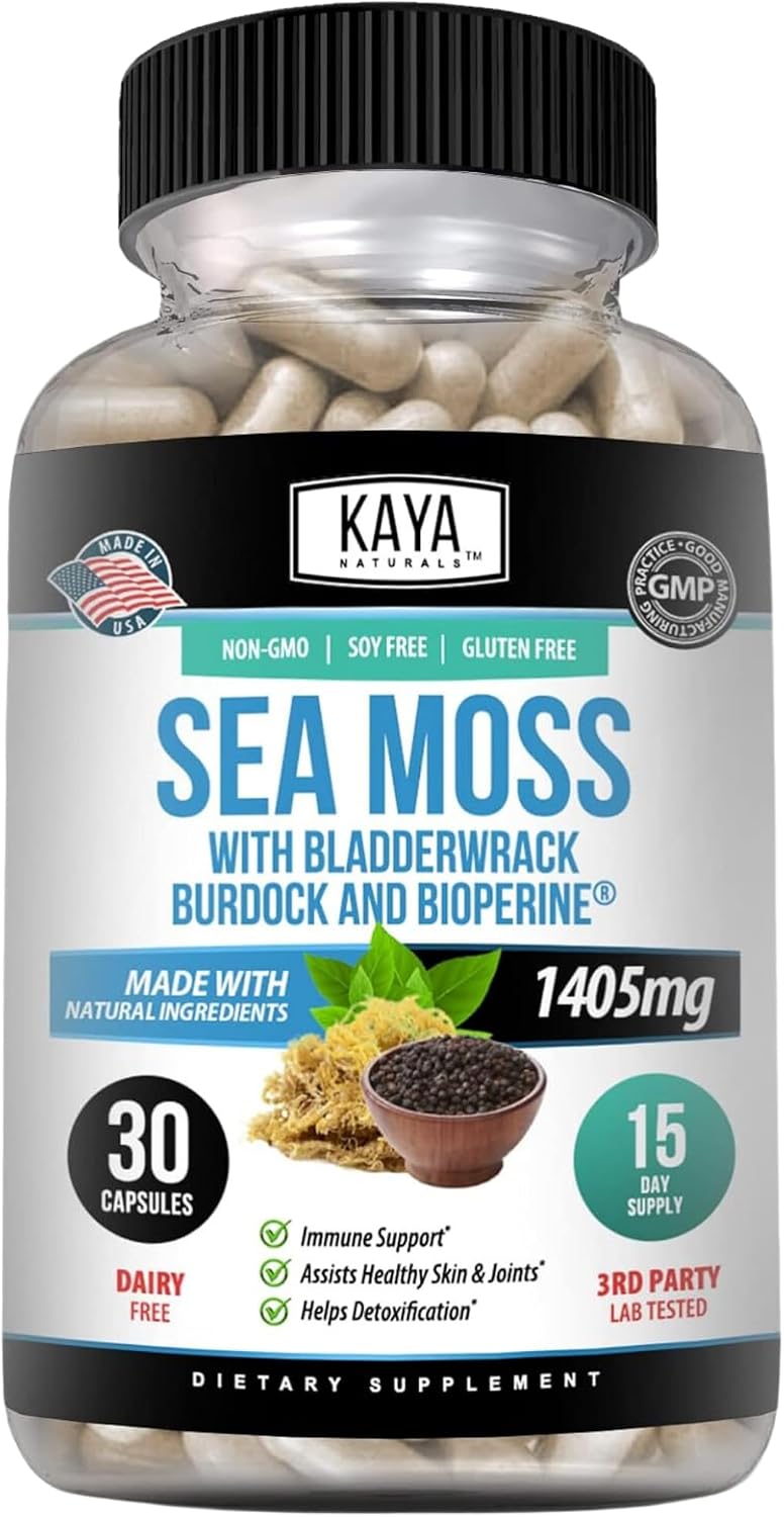 Kaya Naturals Sea Moss - Suplemento de Movilidad para Hombres y Mujeres, 30 Cápsulas