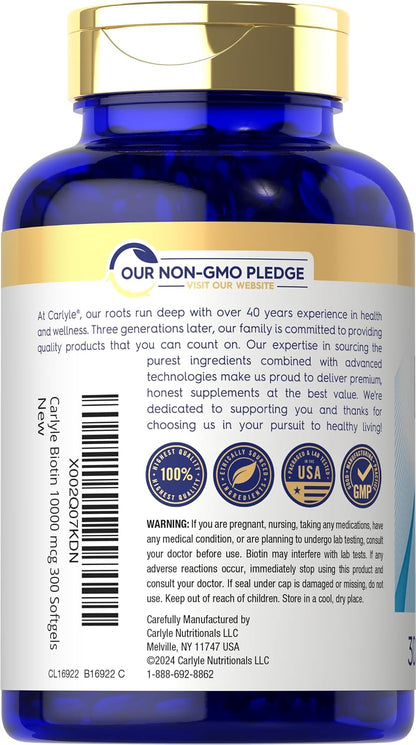 Carlyle Biotina 10000mcg | 300 Cápsulas – La biotina contribuye al mantenimiento del cabello en condiciones – Image 3