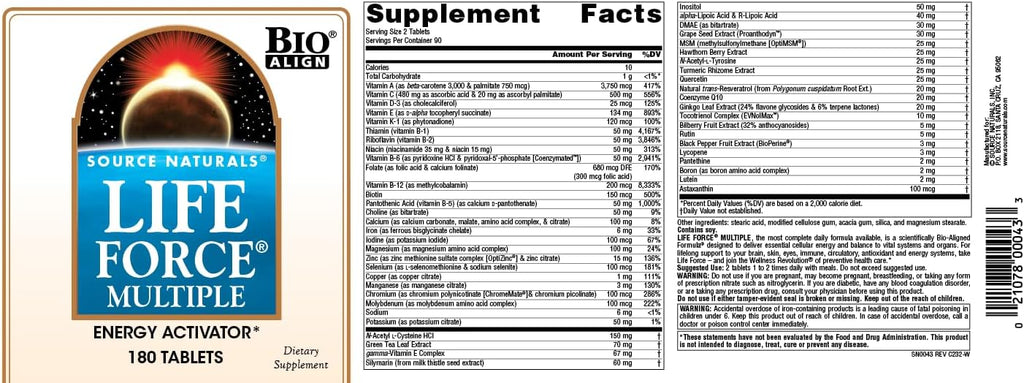 Source Naturals Life Force Multiple, Energy Activator - 180 Tablets