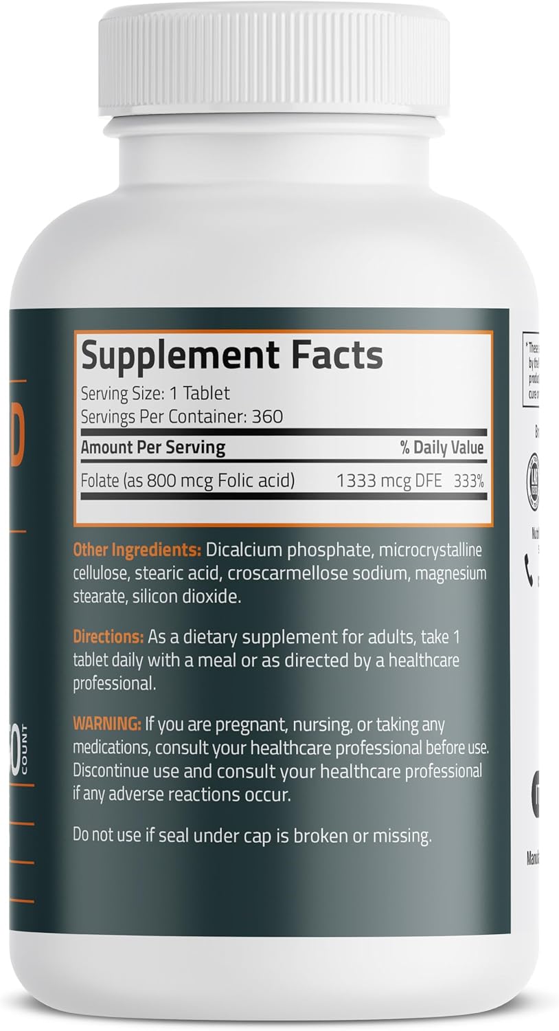 Bronson Ácido Fólico 800 mcg – 360 Comprimidos