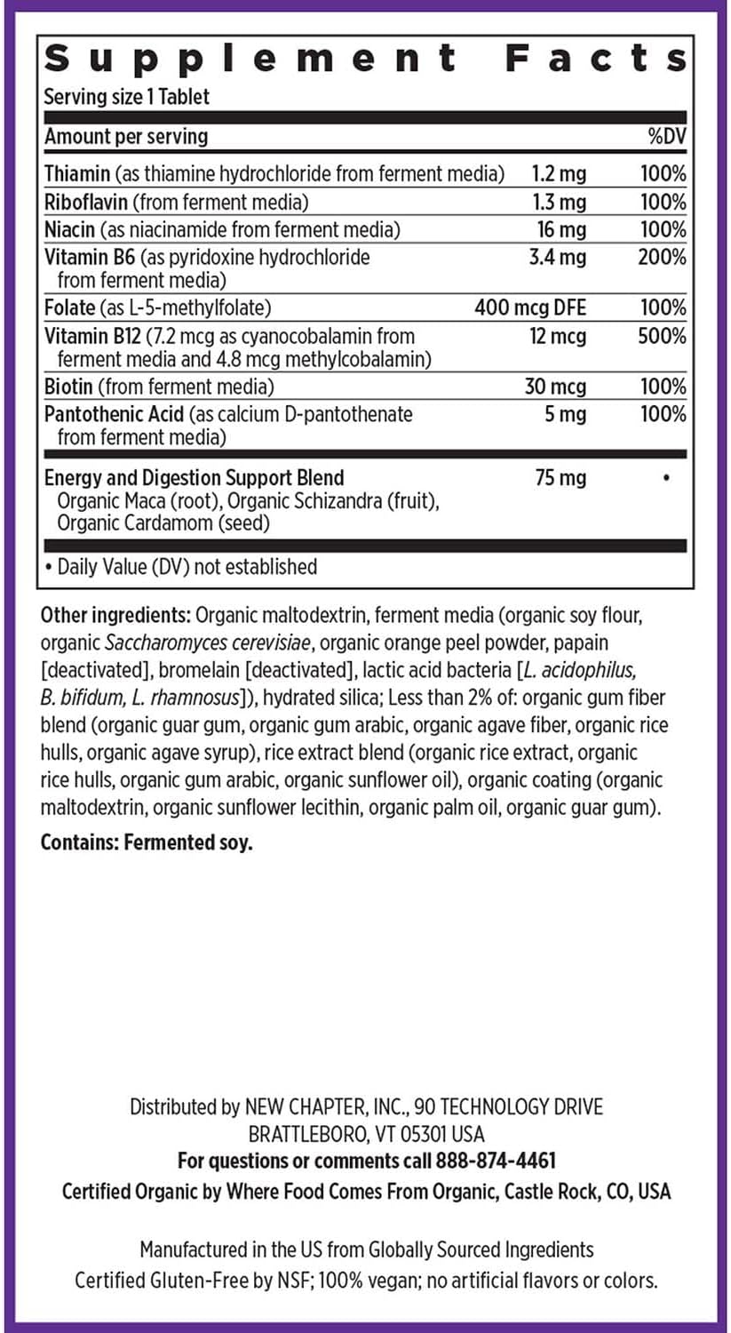New Chapter Complejo de Vitamina B Fermentado, USDA Orgánico, Vegano, Sin Gluten - 90 Comprimidos