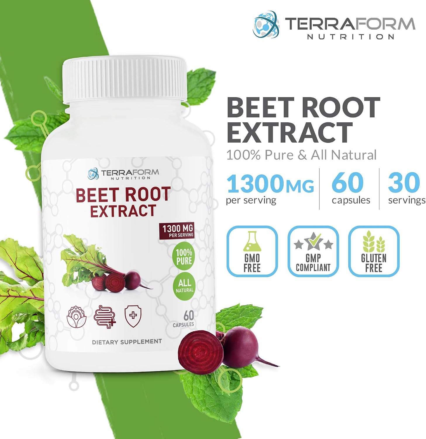 Extracto de Remolacha Roja 1300 mg por Dosis – 60 Cápsulas – Vegano – Fabricado en EE.UU.